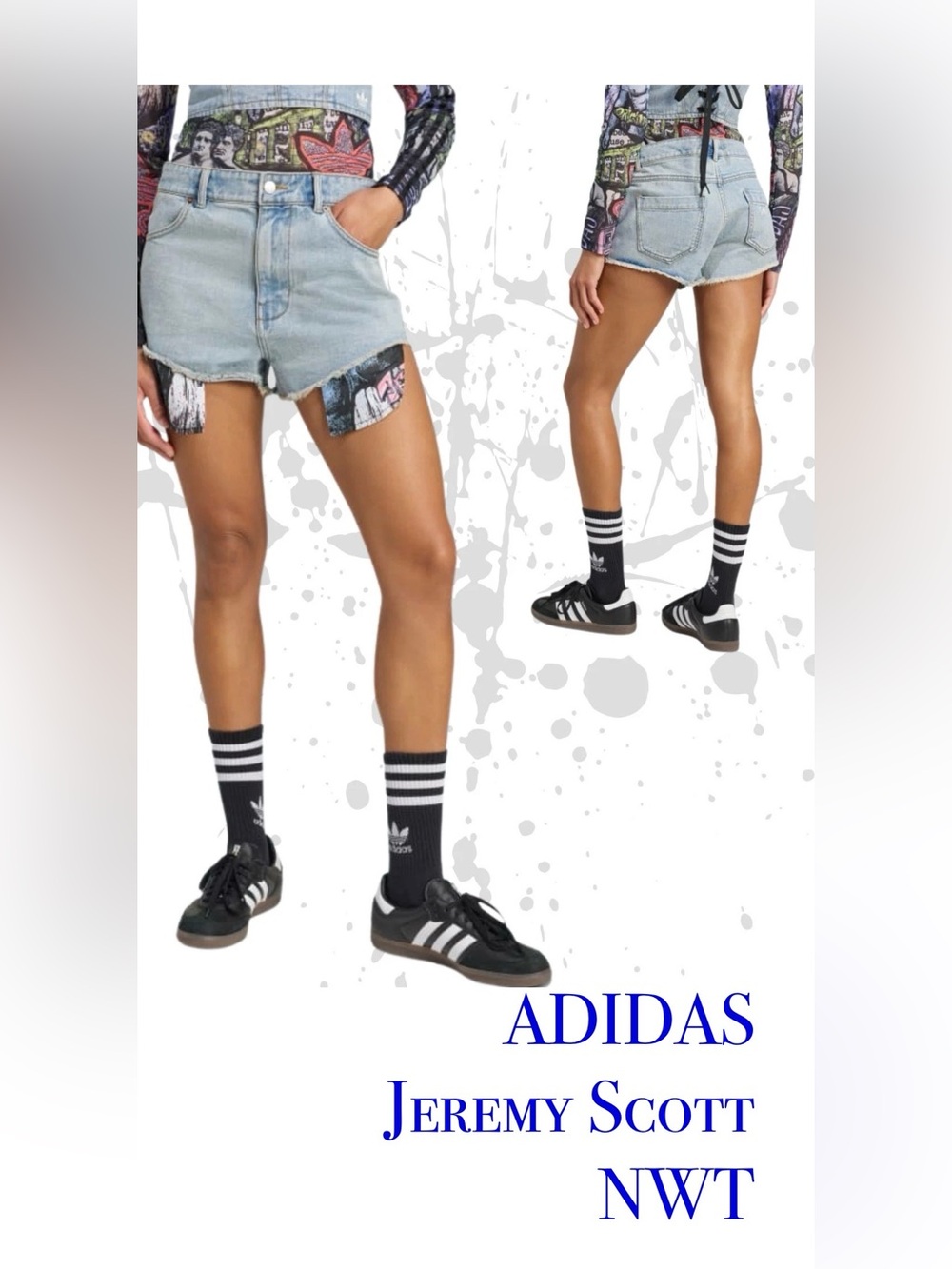 NWT adidas Collab grunge Denim High-Rise Cutoff Shorts 41 Plus Size